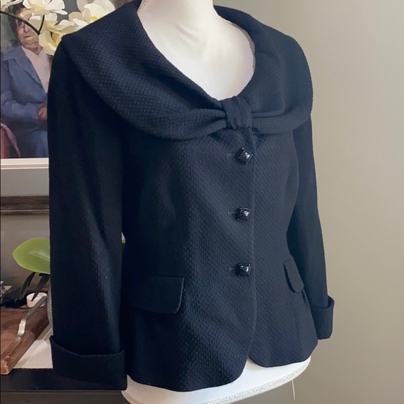 Tahari Wool Textured Bow Closure Blazer Black 8 - Picture 2 of 10